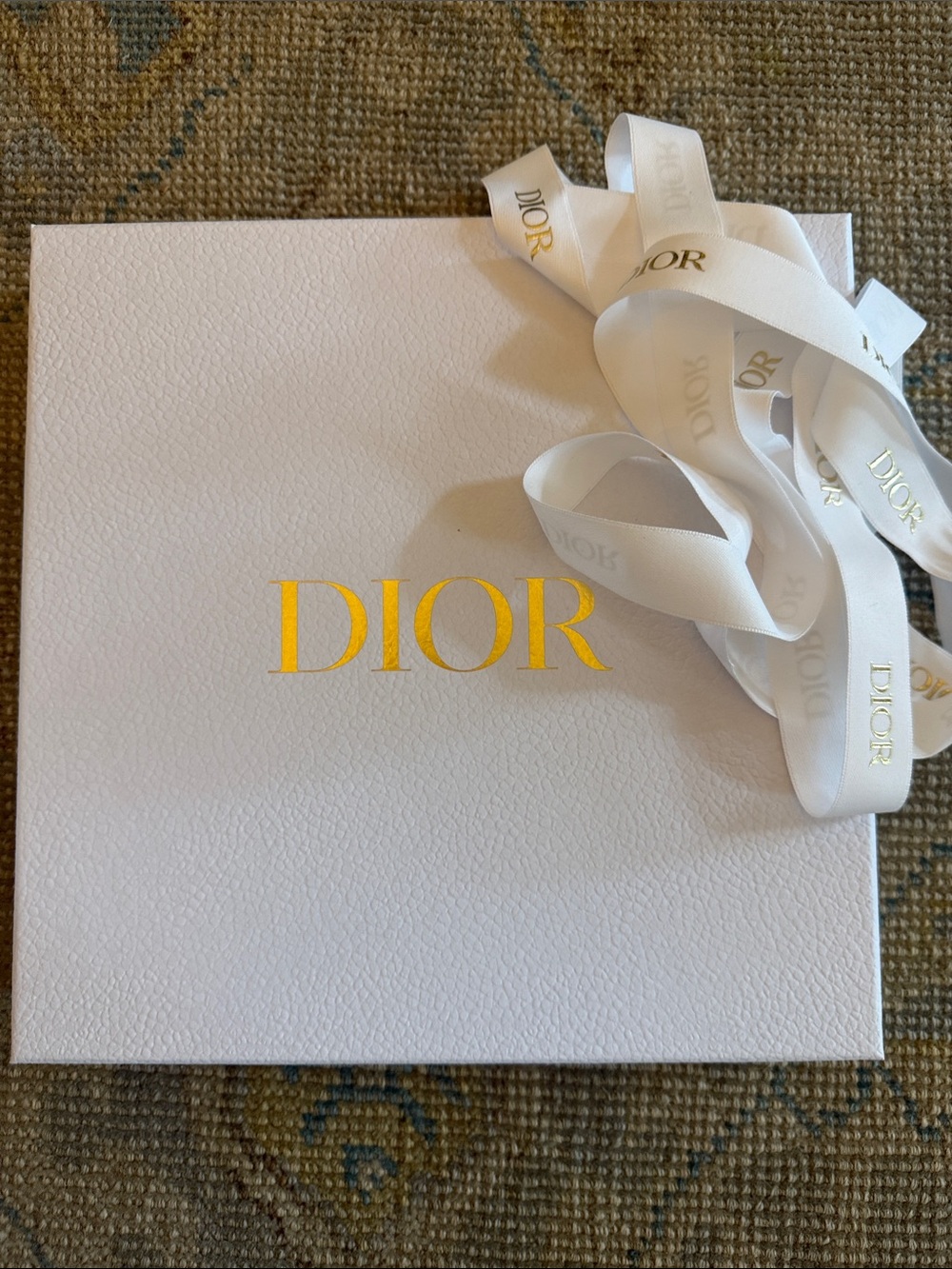 Dior White Box with Gold Logo and Ribbon